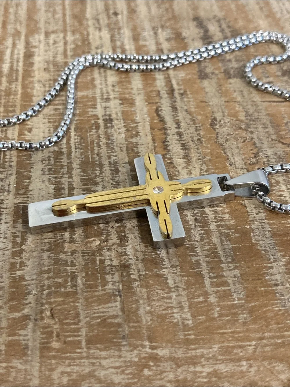 Two-Tone Men’s Fashion Jewelry Cross Pendant Necklace